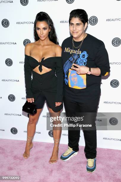 Kim Kardashian West and CEO of Beautycon Media Moj Mahdara attend the Beautycon Festival LA 2018 at the Los Angeles Convention Center on July 15,...