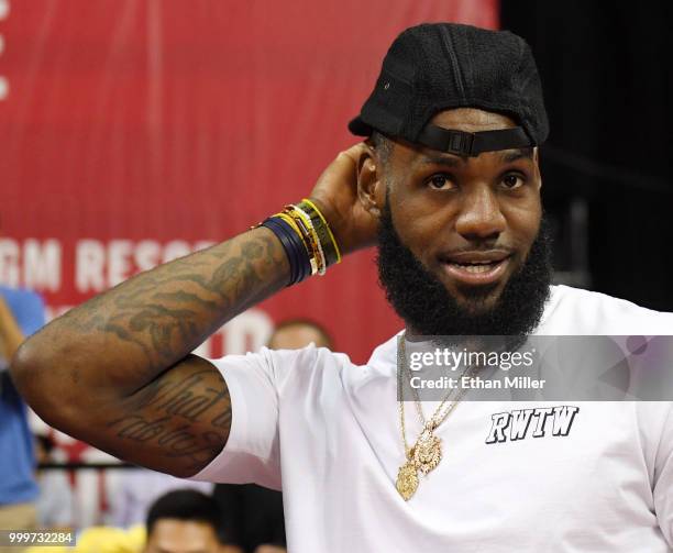 LeBron James of the Los Angeles Lakers attends a quarterfinal game of the 2018 NBA Summer League between the Lakers and the Detroit Pistons at the...