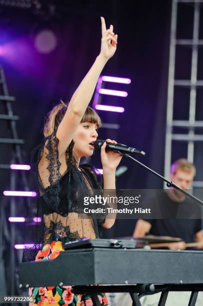 Josephine Vander Gucht of Oh Wonder performs on Day 3 of Forecastle Music Festival on July 15, 2018 in Louisville, Kentucky.