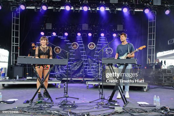 Josephine Vander Gucht and Anthony West of Oh Wonder perform on Day 3 of Forecastle Music Festival on July 15, 2018 in Louisville, Kentucky.