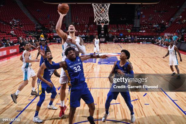 Willy Hernangomez of the Charlotte Hornets shoots the ball against the Golden State Warriors during the 2018 Las Vegas Summer League on July 11, 2018...