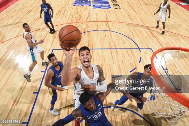 Willy Hernangomez of the Charlotte Hornets shoots the ball against the Golden State Warriors during the 2018 Las Vegas Summer League on July 11, 2018...