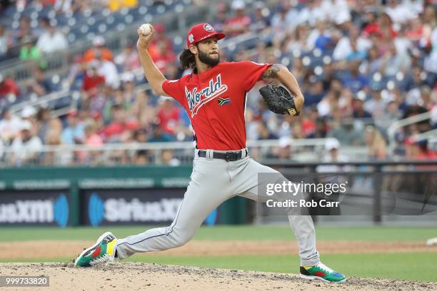 Kieran Lovegrove of the Cleveland Indians and the World Team works the sixth inning against the U.S. Team during the SiriusXM All-Star Futures Game...