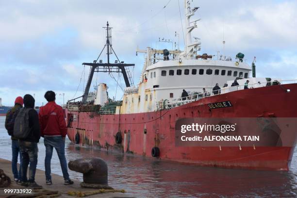 The Argentinian vessel Beagle 1 reaches the port of Mar del Plata with the nine castaways that survived the Dorneda shipwreck in Argentina, on July...