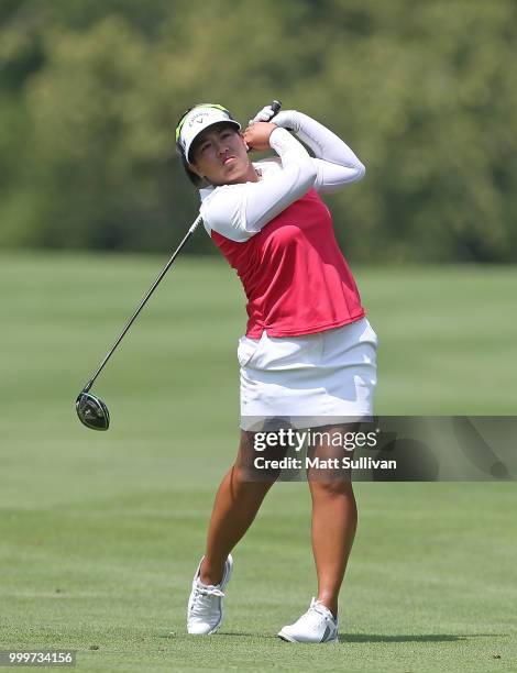 Thidapa Suwannapura of Thailand hits her second shot on the 17th hole during the Marathon Classic Presented By Owens Corning And O-I at Highland...