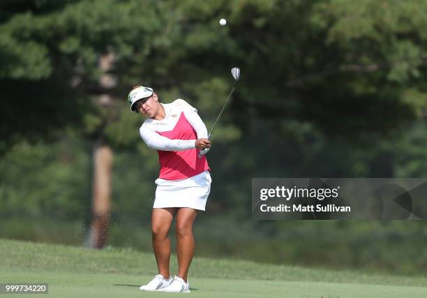 Thidapa Suwannapura of Thailand hits her third shot on the 18th hole during the Marathon Classic Presented By Owens Corning And O-I at Highland...