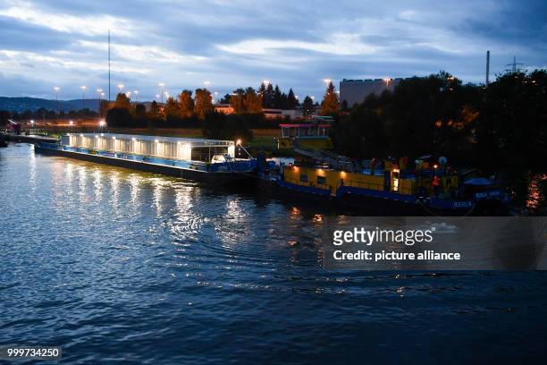Special barge loaded with radioactive waste makes its way down the Neckar river near Obrigheim, Germany, 6 September 2017. The energy provider EnBW...