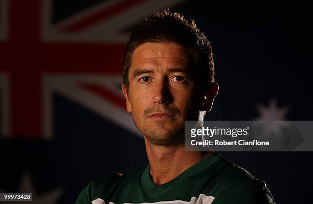 Harry Kewell of Australia poses for a portrait during an Australian Socceroos portrait session at Park Hyatt Hotel on May 19, 2010 in Melbourne,...