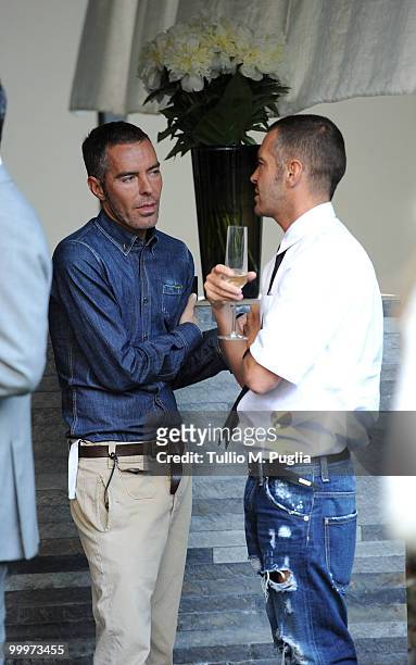 DSquared designers Dean and Dan Caten attend the cocktail reception for W Magazine's editor-in-chief at the Bulgari Hotel on May 18, 2010 in Milan,...