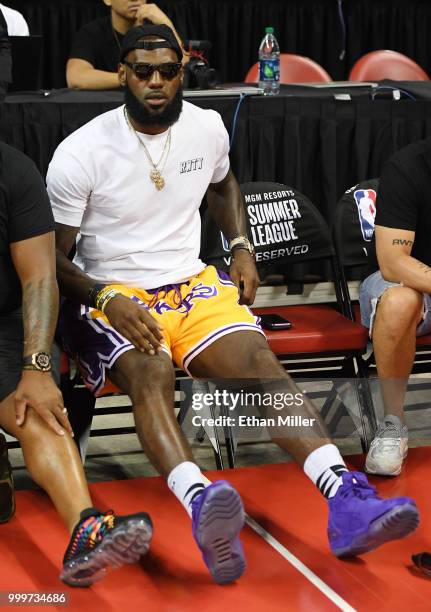 LeBron James of the Los Angeles Lakers attends a quarterfinal game of the 2018 NBA Summer League between the Lakers and the Detroit Pistons at the...