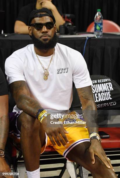 LeBron James of the Los Angeles Lakers attends a quarterfinal game of the 2018 NBA Summer League between the Lakers and the Detroit Pistons at the...