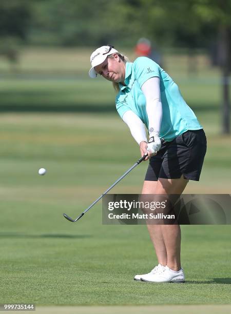 Brittany Lincicome hits her fourth shot on the 17th hole during a playoff with Thidapa Suwannapura at the Marathon Classic Presented By Owens Corning...