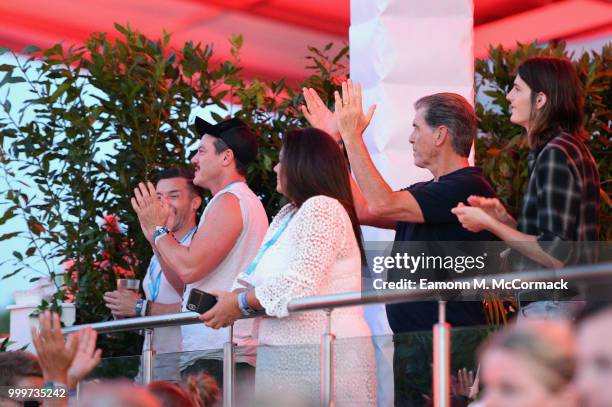 Luke Evans, Keely Shaye Smith, Pierce Brosnan and Dylan Brosnan attend as Barclaycard present British Summer Time Hyde Park at Hyde Park on July 15,...