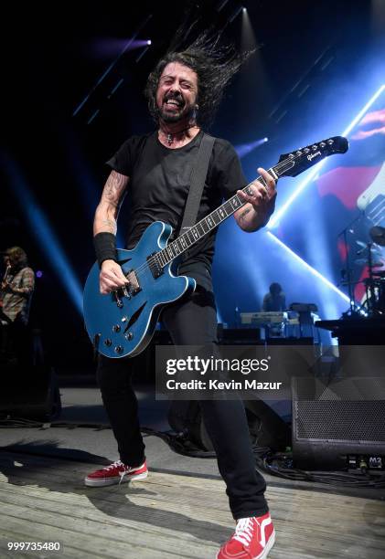 Dave Grohl of Foo Fighters performs on stage during their "Concrete and Gold" tour at Northwell Health at Jones Beach Theater on July 14, 2018 in...