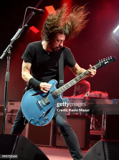 Dave Grohl of Foo Fighters performs on stage during their "Concrete and Gold" tour at Northwell Health at Jones Beach Theater on July 14, 2018 in...