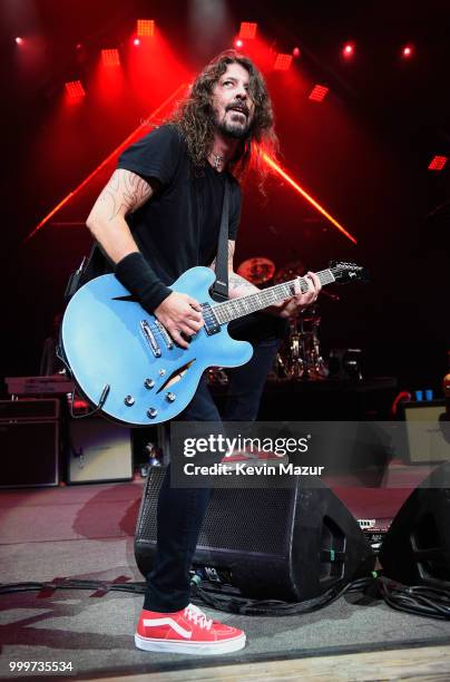 Dave Grohl of Foo Fighters performs on stage during their "Concrete and Gold" tour at Northwell Health at Jones Beach Theater on July 14, 2018 in...