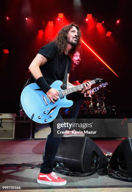 Dave Grohl of Foo Fighters performs on stage during their "Concrete and Gold" tour at Northwell Health at Jones Beach Theater on July 14, 2018 in...