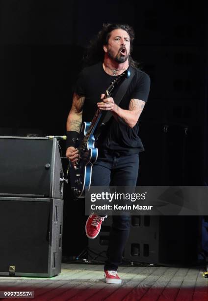 Dave Grohl of Foo Fighters performs on stage during their "Concrete and Gold" tour at Northwell Health at Jones Beach Theater on July 14, 2018 in...