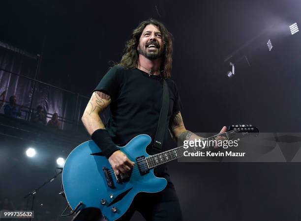 Dave Grohl of Foo Fighters performs on stage during their "Concrete and Gold" tour at Northwell Health at Jones Beach Theater on July 14, 2018 in...