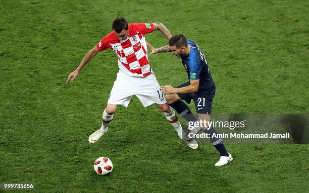 Mario Mandzukic of Croatia in action during the 2018 FIFA World Cup Russia Final between France and Croatia at Luzhniki Stadium on July 15, 2018 in...