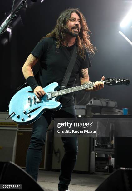 Dave Grohl of Foo Fighters performs on stage during their "Concrete and Gold" tour at Northwell Health at Jones Beach Theater on July 14, 2018 in...