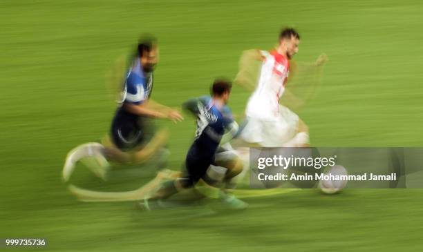 Mario Mandzukic of Croatia in action during the 2018 FIFA World Cup Russia Final between France and Croatia at Luzhniki Stadium on July 15, 2018 in...