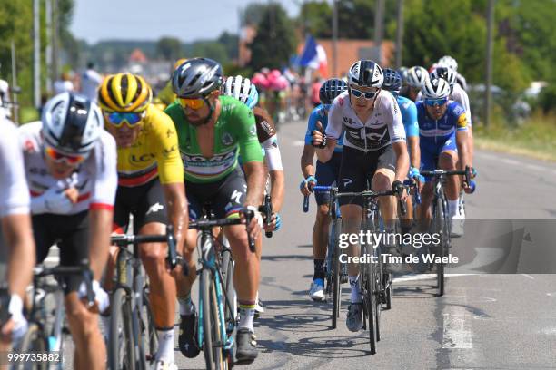 Geraint Thomas of Great Britain and Team Sky / Peter Sagan of Slovakia and Team Bora Hansgrohe Green Sprint Jersey / Greg Van Avermaet of Belgium and...