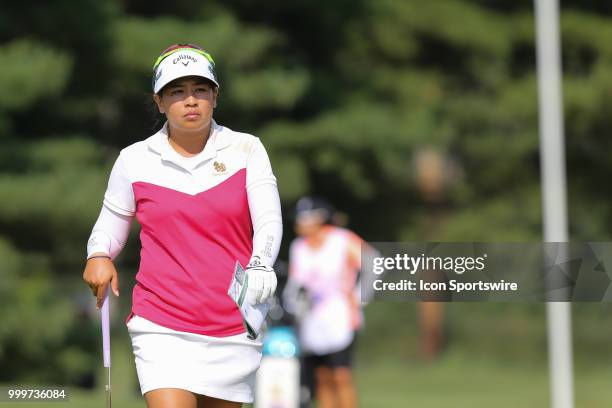 Thidapa Suwannapura, of Thailand, walks onto the 18th green during a playoff hole during the final round of the LPGA Marathon Classic presented by...