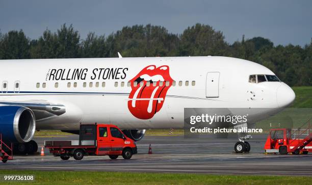 The aeroplane carrying the British rock band the Rolling Stones on their current tour after landing in Hamburg, Germany, 6 September 2017. The band...