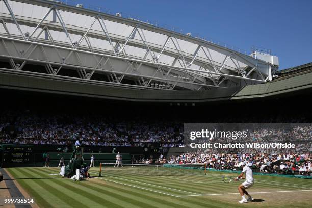 Mens Singles Final - Novak Djokovic v Kevin Anderson - A general view of match action on Centre Court at All England Lawn Tennis and Croquet Club on...