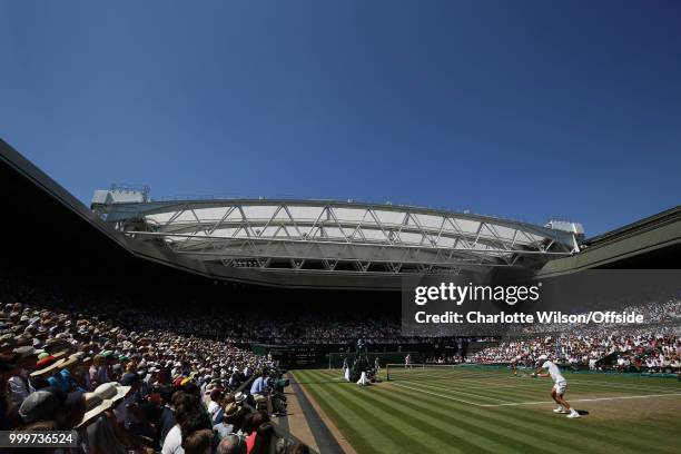 Mens Singles Final - Novak Djokovic v Kevin Anderson - A general view of match action on Centre Court at All England Lawn Tennis and Croquet Club on...