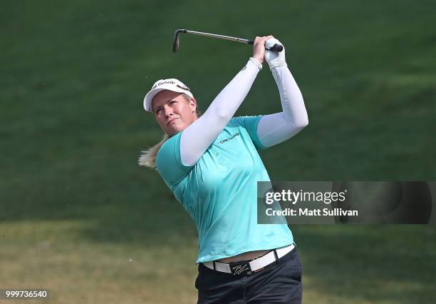 Brittany Lincicome hits her third shot on the 18th hole during the Marathon Classic Presented By Owens Corning And O-I at Highland Meadows Golf Club...