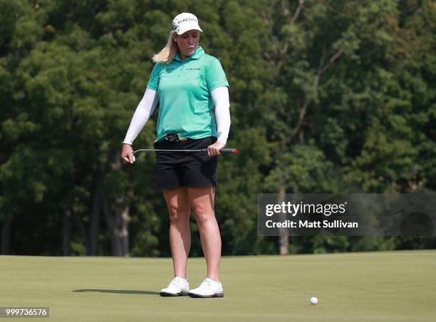 Brittany Lincicome reacts to a missed birdie putt on the 18th hole during the Marathon Classic Presented By Owens Corning And O-I at Highland Meadows...