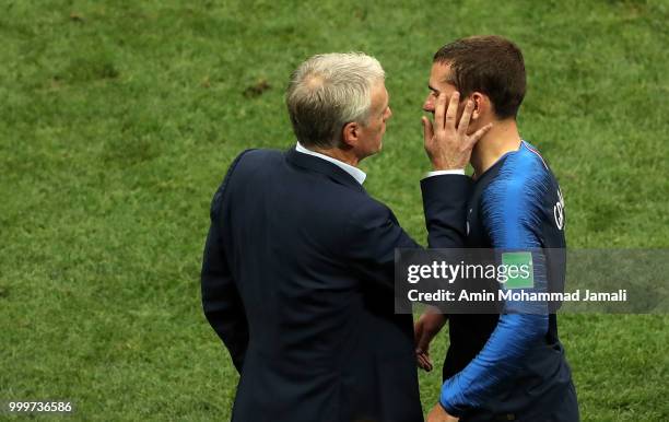 Antoine Griezmann of France looks on during the 2018 FIFA World Cup Russia Final between France and Croatia at Luzhniki Stadium on July 15, 2018 in...