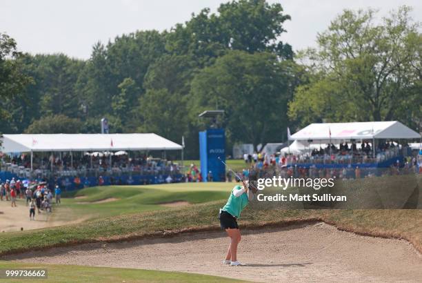 Brittany Lincicome hits her second shot on the 18th hole during the Marathon Classic Presented By Owens Corning And O-I at Highland Meadows Golf Club...