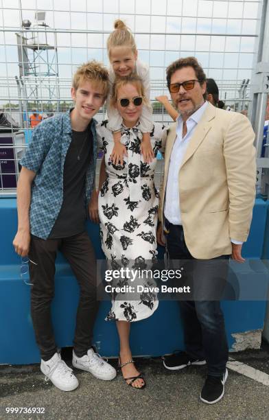 Levon Thurman-Hawke, Uma Thurman, Luna Thurman-Busson and Arpad Busson attends the Formula E 2018 Qatar Airways New York City E-Prix, the double...