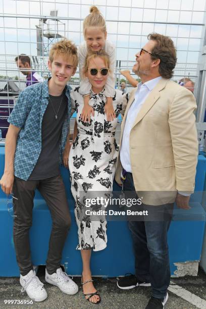 Levon Thurman-Hawke, Uma Thurman, Luna Thurman-Busson and Arpad Busson attends the Formula E 2018 Qatar Airways New York City E-Prix, the double...