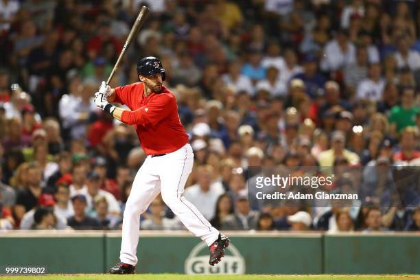 Martinez of the Boston Red Sox bats in the fifth inning of a game against the Toronto Blue Jays at Fenway Park on July 13, 2018 in Boston,...