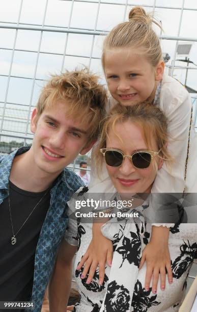 Uma Thurman poses with her children Levon Thurman-Hawke and Luna Thurman-Busson attend the Formula E 2018 Qatar Airways New York City E-Prix, the...