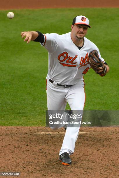 Baltimore Orioles relief pitcher Mike Wright Jr. Pitches during the game between the Texas Rangers and the Baltimore Orioles on July 15 at Orioles...