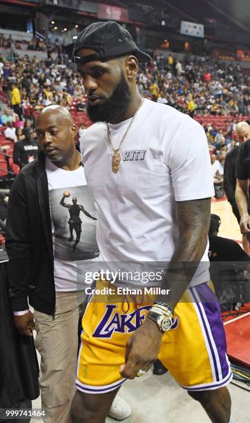 LeBron James of the Los Angeles Lakers attends a quarterfinal game of the 2018 NBA Summer League between the Lakers and the Detroit Pistons at the...