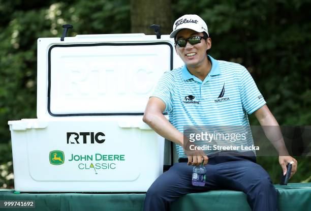Michael Kim waits to hit on the 17th hole during the final round of the John Deere Classic at TPC Deere Run on July 15, 2018 in Silvis, Illinois.