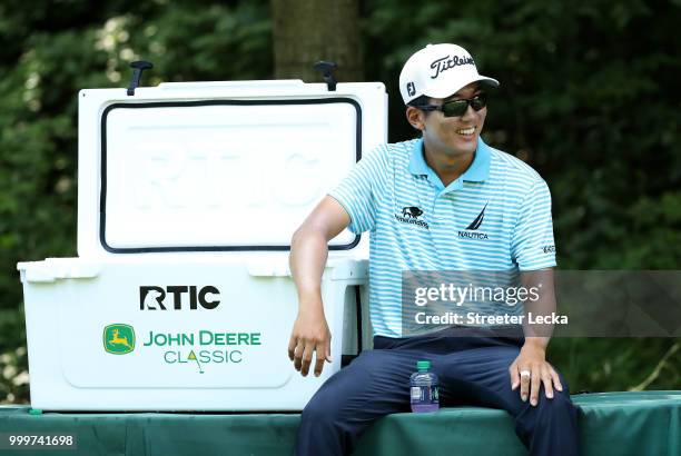 Michael Kim waits to hit on the 17th hole during the final round of the John Deere Classic at TPC Deere Run on July 15, 2018 in Silvis, Illinois.