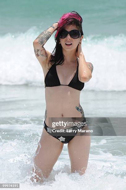 Adult film actress Joanna Angel poses on May 18, 2010 in Miami Beach, Florida.