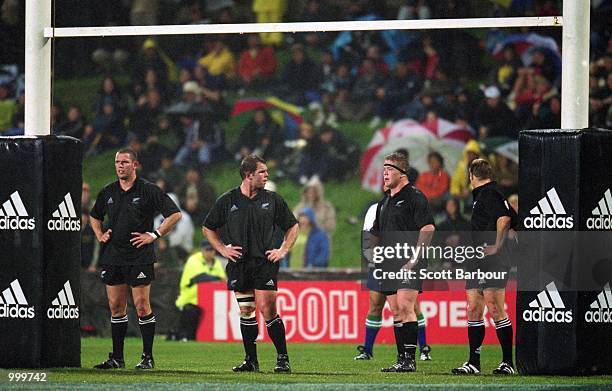 All Blacks stand under the posts during the rugby international match between the New Zealand All Blacks and Samoa held at North Harbour Stadium,...