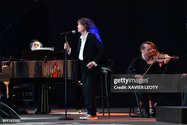 French singer Jane Birkin performs during the 34th edition of the Francofolies Music Festival in La Rochelle, southwestern France, on July 15, 2018.