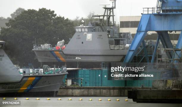 Coastal defence boat for Saudi Arabia is lying in front of the Peene-dockyard of the Luerssen group in Wolgast, Germany, 06 September 2017. Prime...