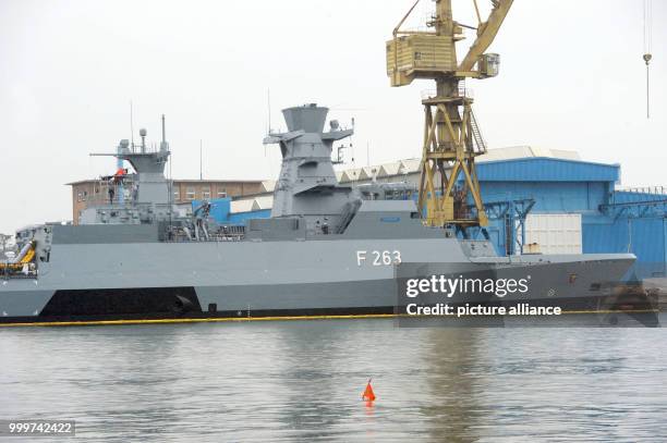 The corvette "Oldenburg" of the K 130 type of the German Navy is lying in front of the Peene-dockyard of the Luerssen group in Wolgast, Germany, 06...