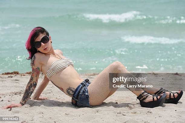 Adult film actress Joanna Angel poses on May 18, 2010 in Miami Beach, Florida.