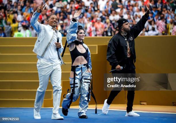 Will Smith , Nicky Jam and Era Istrefi perform ahead of the 2018 FIFA World Cup Russia final match between France and Croatia at the Luzhniki Stadium...